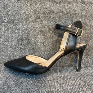 Louis et Cie Womens 7 Black Leather Lo-Kota Ankle Strap Classis Heels Pumps